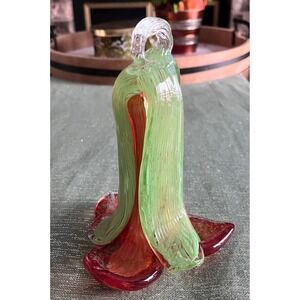 Hand Blown Mid-Century Murano Style Art Glass Flower Hanging Pendant